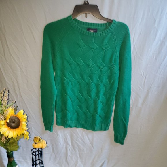 70- Lands' End Basket Weave Cable knit Green Sweater - Picture 2 of 7